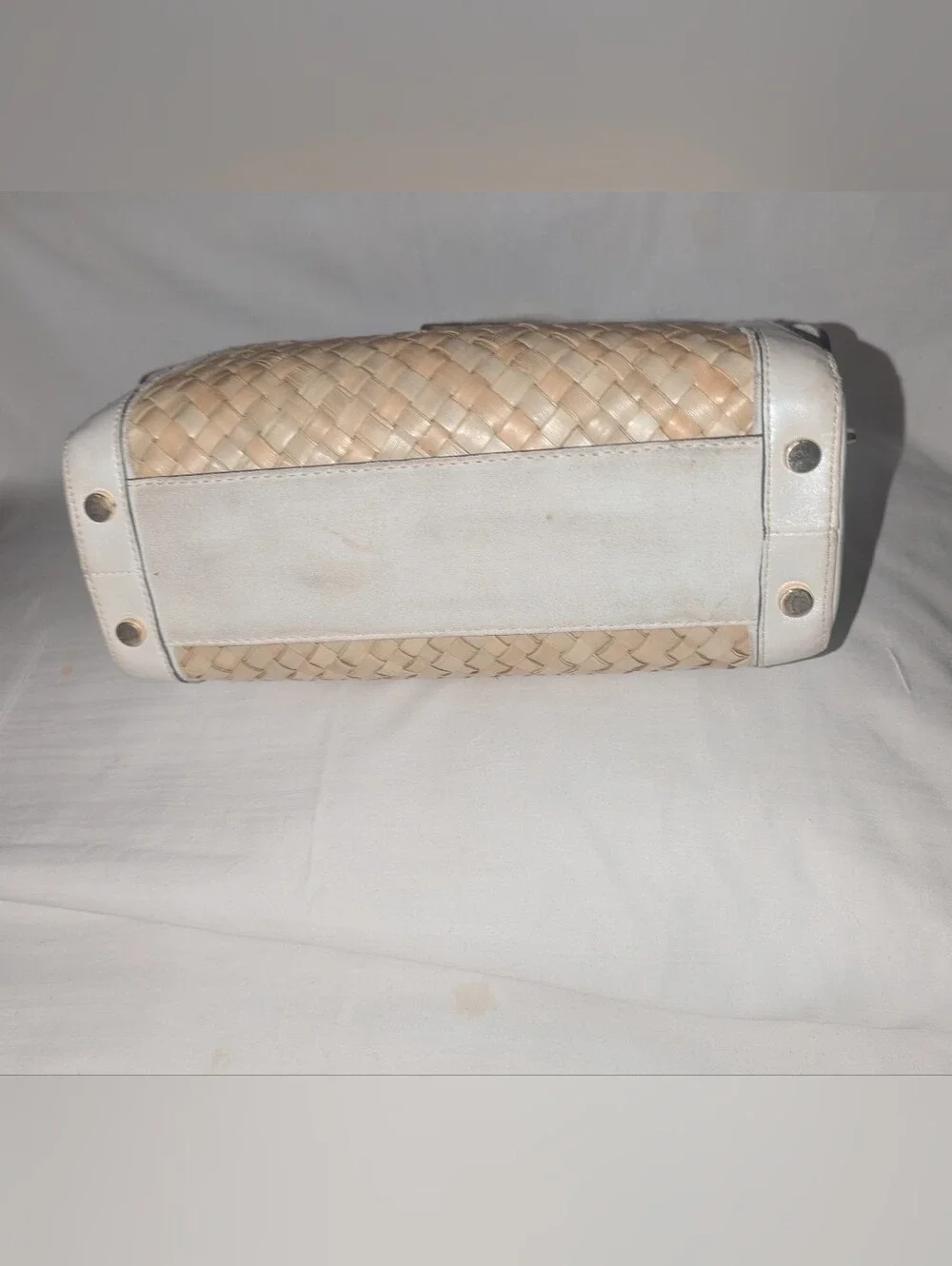 Vintage Coach Hamptons Y2K Woven Satchel in Natural and White Leather 4419